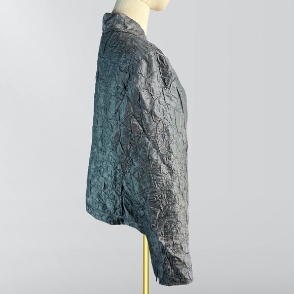 Chicos Silver Textured Open Front Blazer Top - Picture 3 of 5